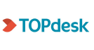 TOPdesk logo featuring a stylised, red arrow-like symbol to the left of the word TOPdesk in bold blue letters on a white background.