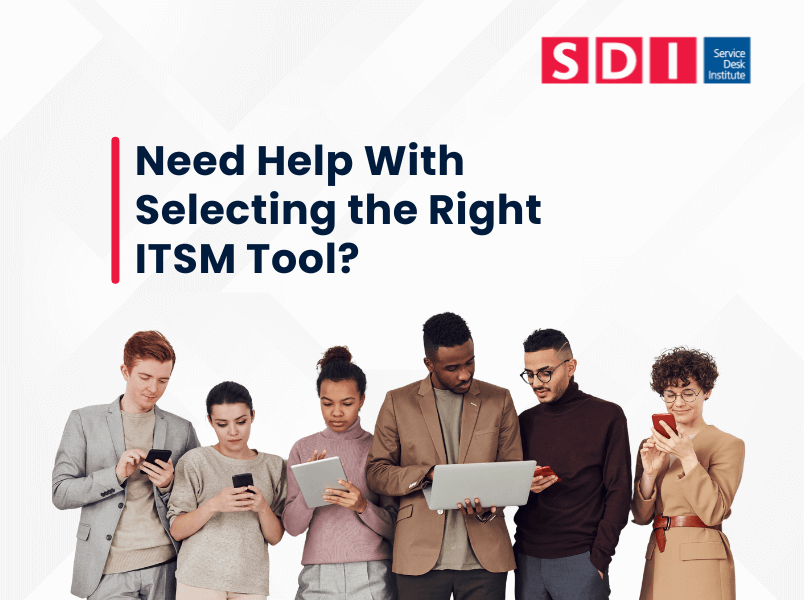 people on computer asking for help with selecting ITSM tool