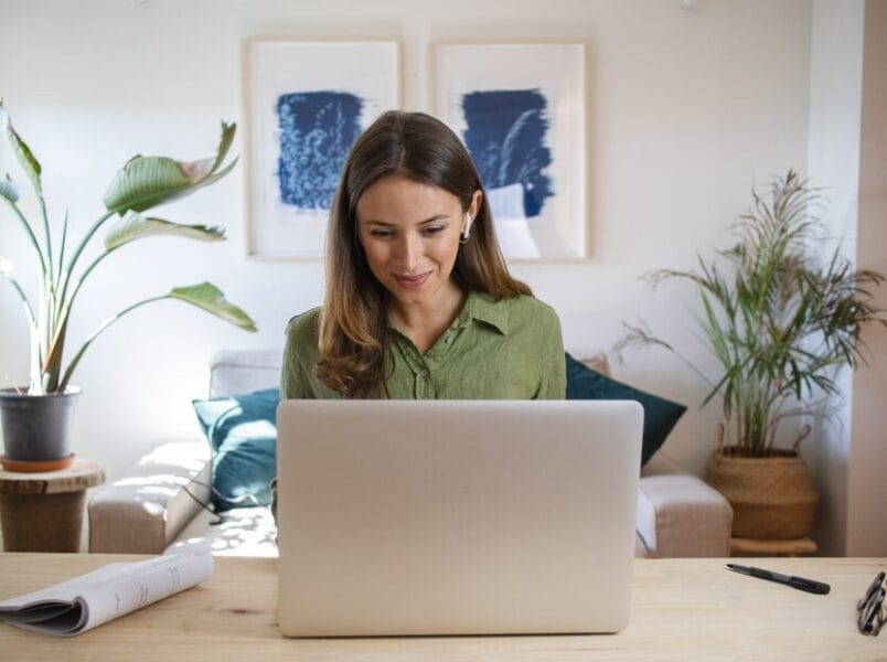 woman studying online