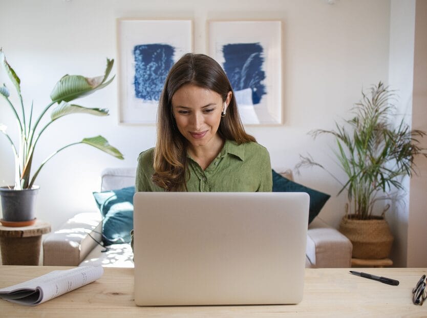 woman studying online