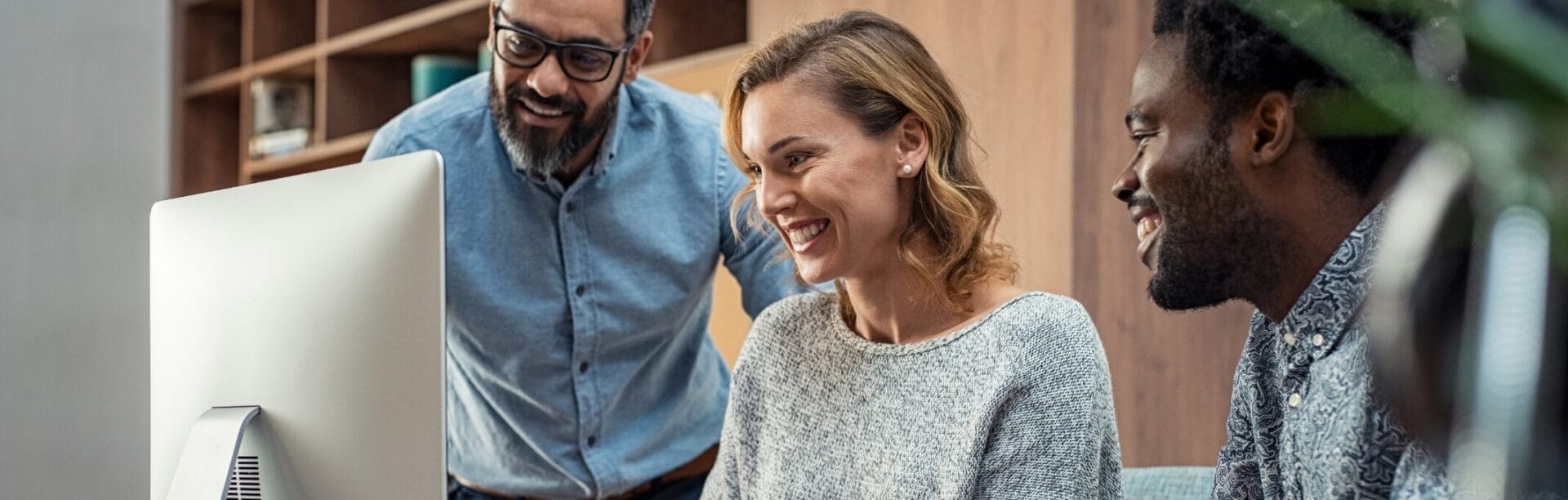 Happy team on webinar