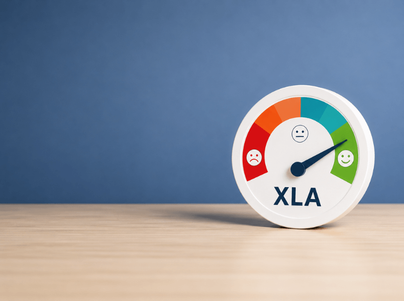 A circle icon with emojis that is showing how to measure customer satisfaction and XLAs