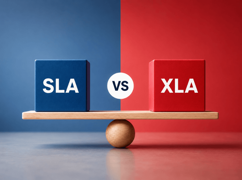 blue and red blocks with SLA and XLA written on them on a scale